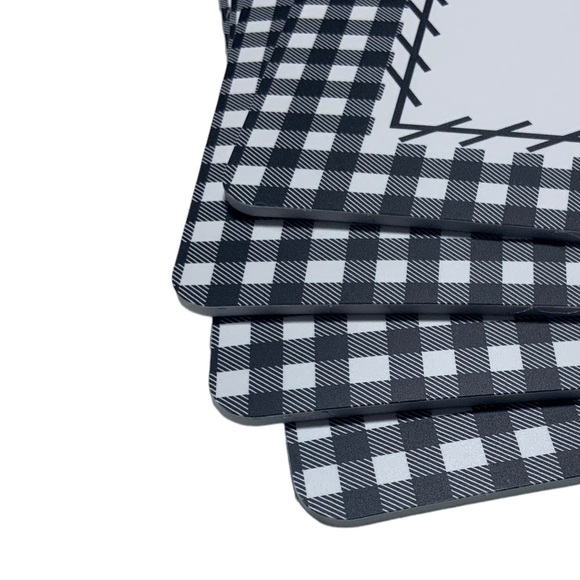 Placemats Farmhouse Rooster Chicken Buffalo Check Four Plaid 12 x 18 Black White - Picture 2 of 14